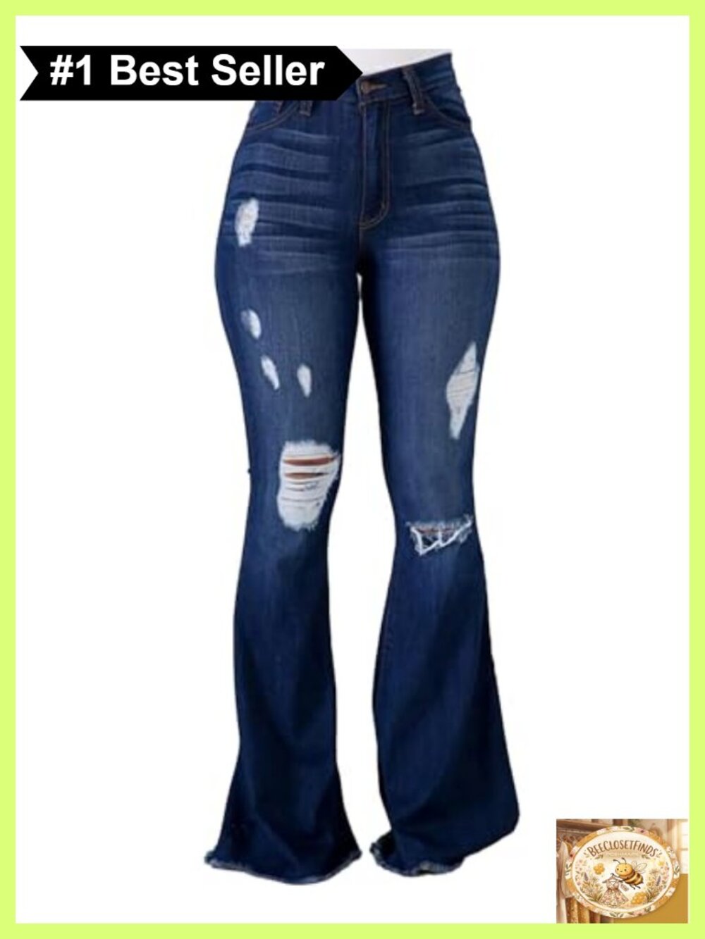 Womens Ripped Bell Bottom Flare Jeans High Waist Distressed Wide Leg Denim